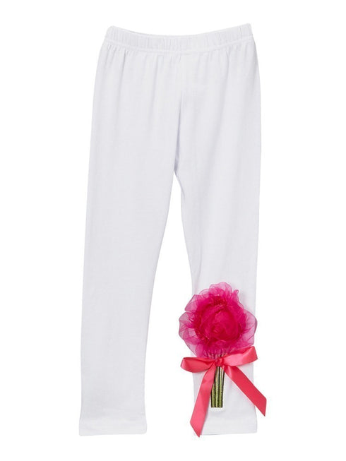 Girls White Organdy Flower Tie Embellished Trendy Leggings 9M-8 - SophiasStyle.com